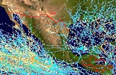 Cyclone paths in Mexico