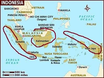 Indonedia, areas with an equatorial climate