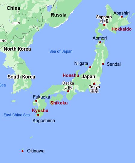 Map with cities - Japan