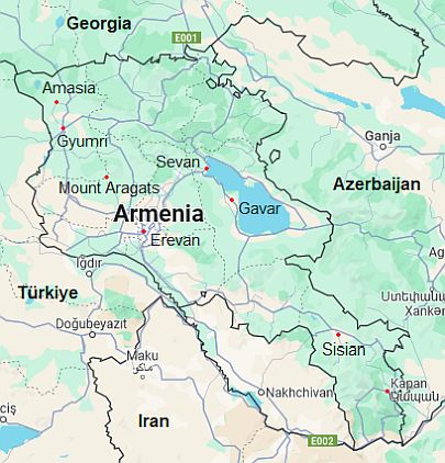 Map with cities - Armenia
