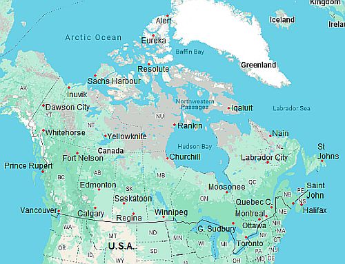 Map with cities - Canada