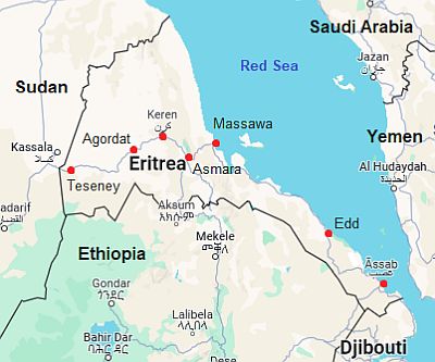 Map with cities - Eritrea