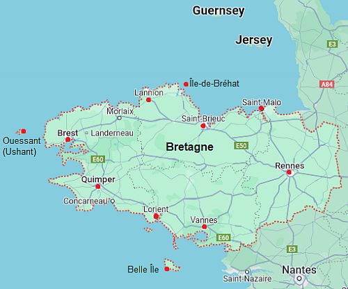 Map with cities - Brittany