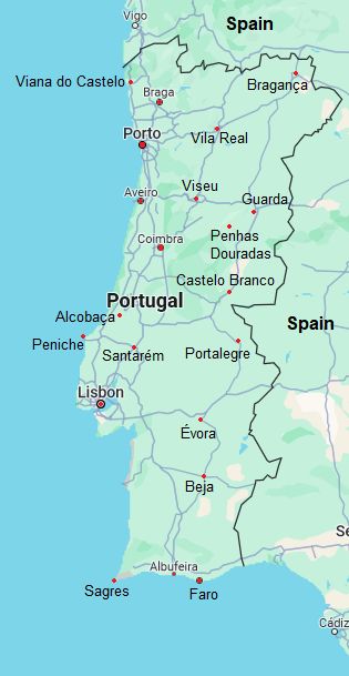 Map with cities - Portugal