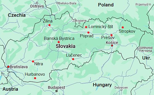 Map with cities - Slovakia