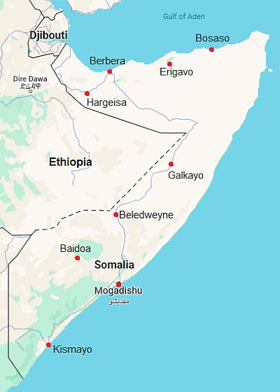 Map with cities - Somalia