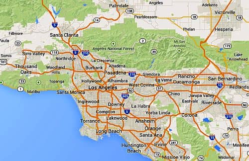 Los Angeles, map of the metropolitan area by Google