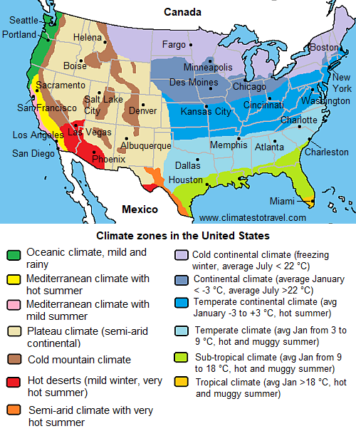 United States climate: average weather, temperature, rain - Climates to ...